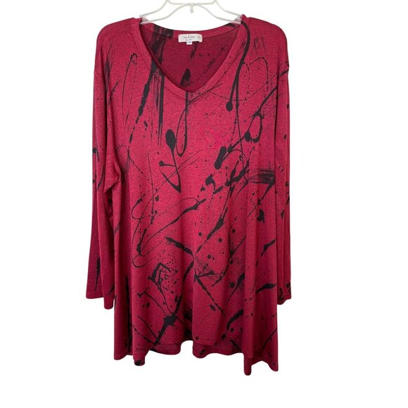 Jess & Jane Tops - Jess & Jane 2X Tunic Top Red Black Abstract Paint Splatter Long Sleeve